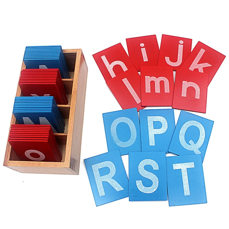 Baby Toy Montessori Lower and Capital Case Sandpaper Blue Red Letters Wood Box for Early Childhood Preschool Brinquedos Juguetes