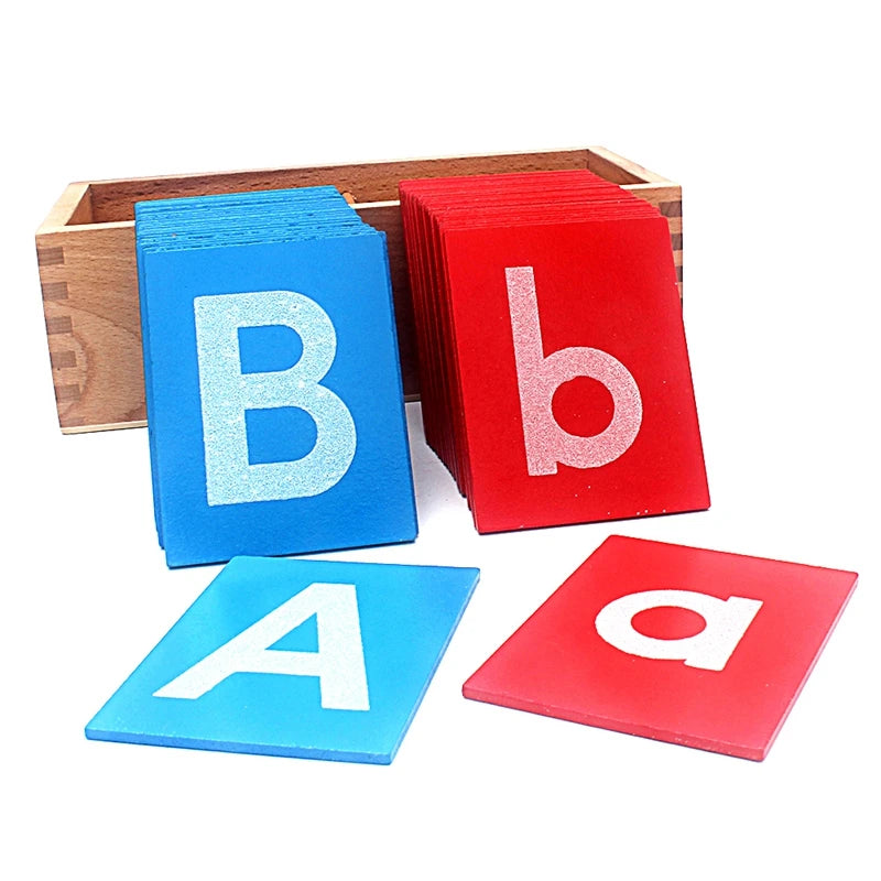 Baby Toy Montessori Lower and Capital Case Sandpaper Blue Red Letters Wood Box for Early Childhood Preschool Brinquedos Juguetes