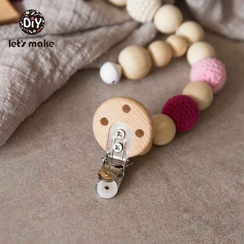 Wood Teether Baby Bed Hanging Rattles Toy Make Noise Bird Elephant Shape Crochet Beads Bracelet Pram Clip Baby Rattle