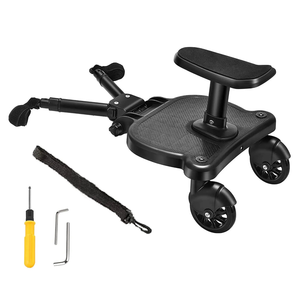 Portable Buggy Board with Seat Universal Kiddy Boards Pram Standing Board 360° Rotation Pram Accessory for Children 25Kg
