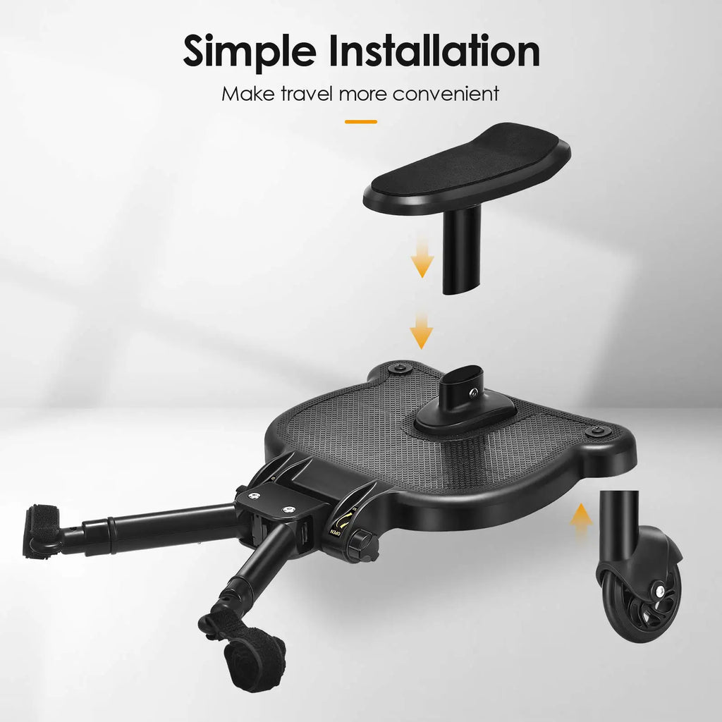 Portable Buggy Board with Seat Universal Kiddy Boards Pram Standing Board 360° Rotation Pram Accessory for Children 25Kg