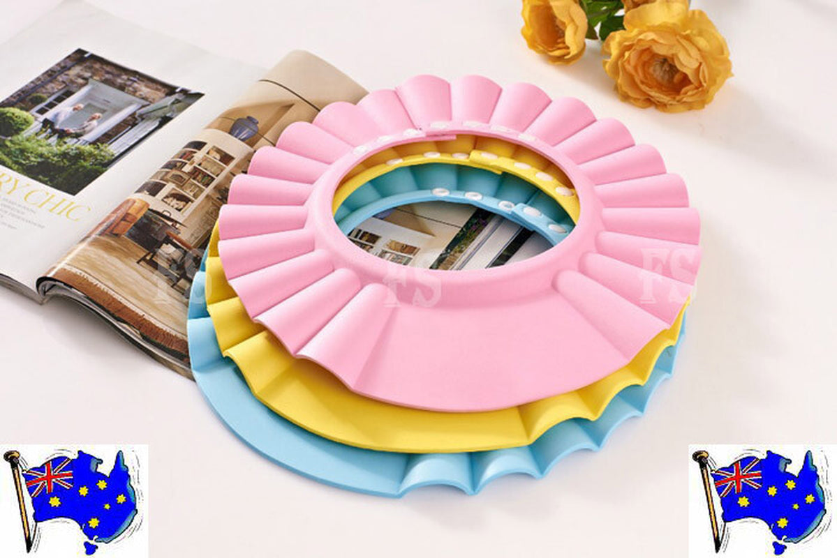 ADJUSTABLE BABY SHOWER CAP BABY KIDS CHILDREN BATH SHAMPOO SHIELD HAT WASH HAIR