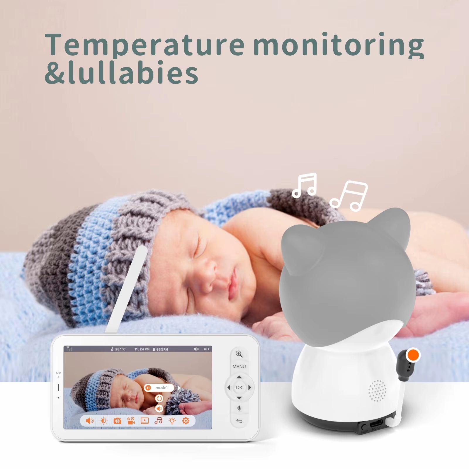 5-Inch LCD Baby Monitor with Two Cameras, Supports Split Screen, Wifi Smartphone Video Dual Camera, Mobile APP Control
