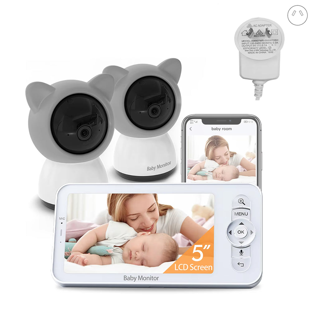 5-Inch LCD Baby Monitor with Two Cameras, Supports Split Screen, Wifi Smartphone Video Dual Camera, Mobile APP Control