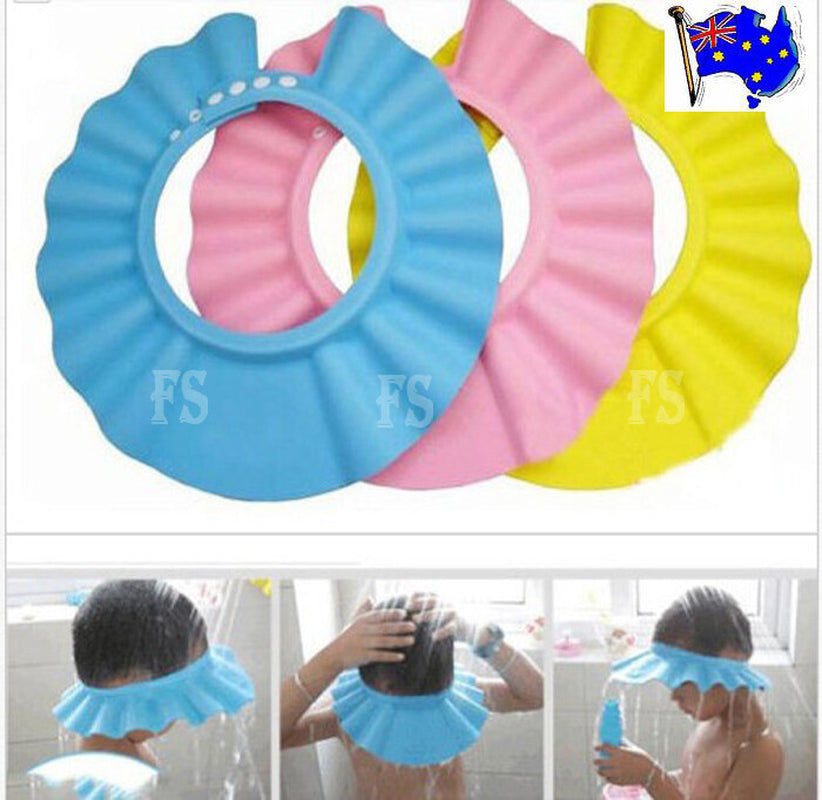ADJUSTABLE BABY SHOWER CAP BABY KIDS CHILDREN BATH SHAMPOO SHIELD HAT WASH HAIR