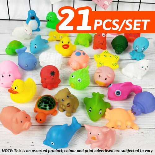 11-21Pcs Kid Baby Bath Toys Squeaky Floating Animals Squeaky Toy Bathing Shower
