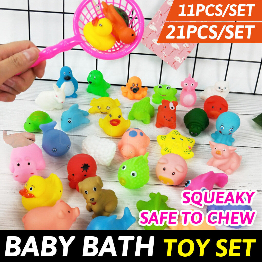 11-21Pcs Kid Baby Bath Toys Squeaky Floating Animals Squeaky Toy Bathing Shower