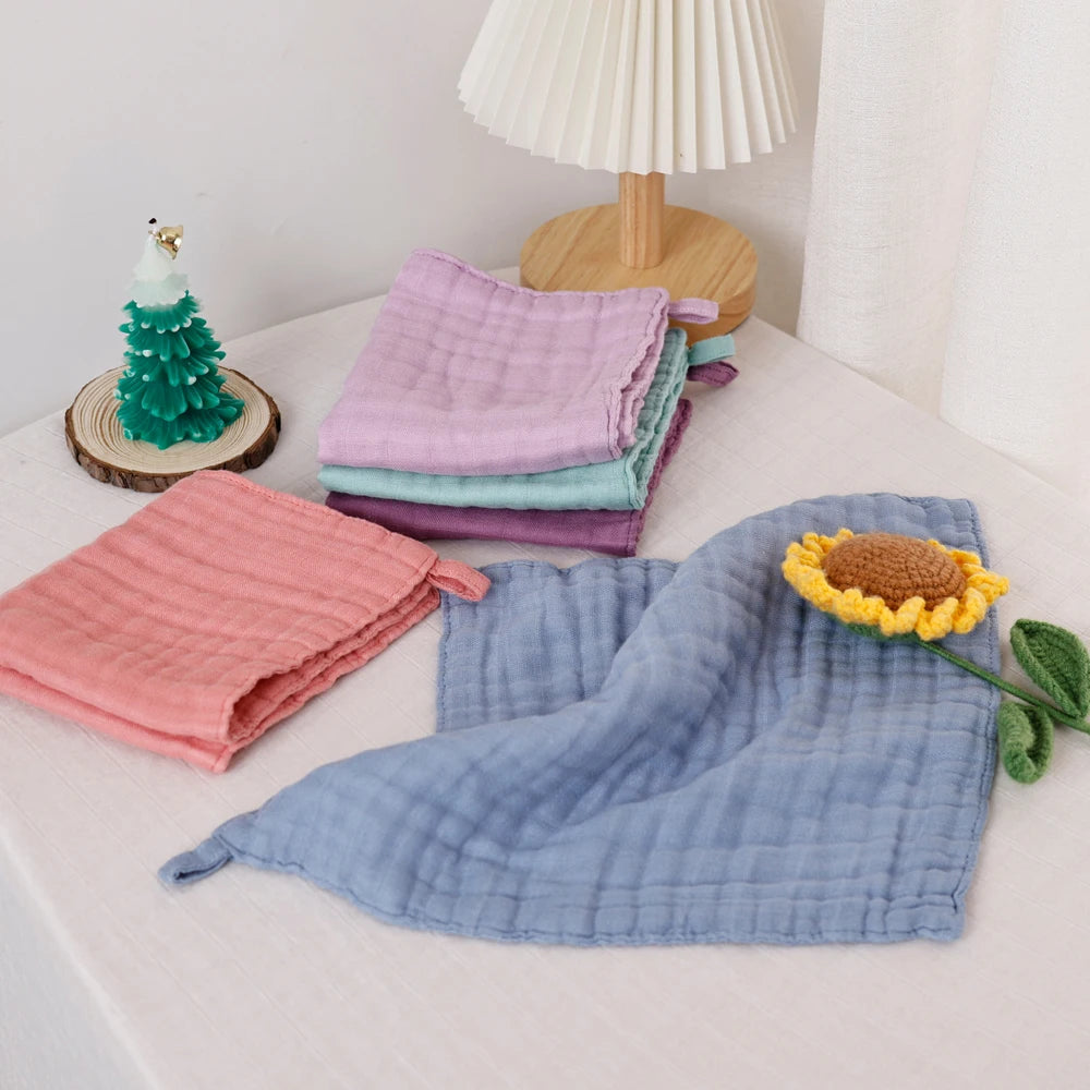 5PCS Set Bamboo Cotton Baby Face Towel Solid Print Muslin Square Towel Soft Burp Cloth