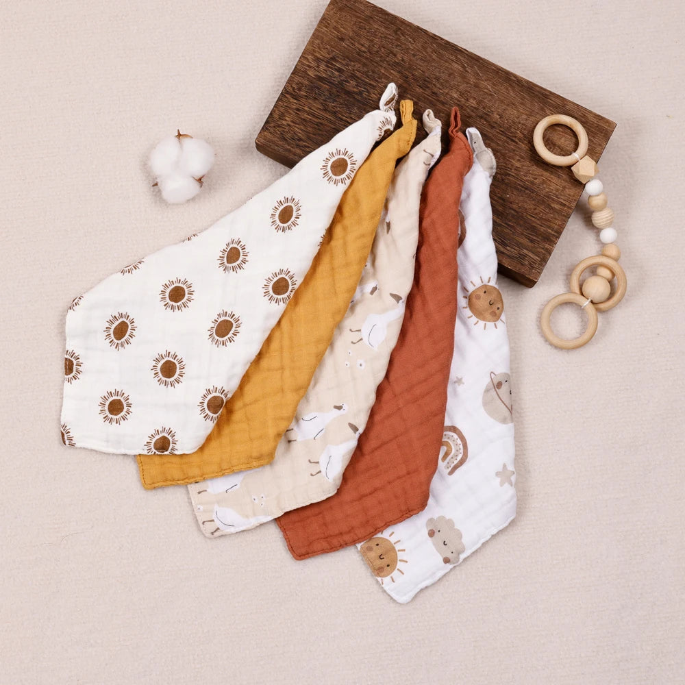 5PCS Set Bamboo Cotton Baby Face Towel Solid Print Muslin Square Towel Soft Burp Cloth