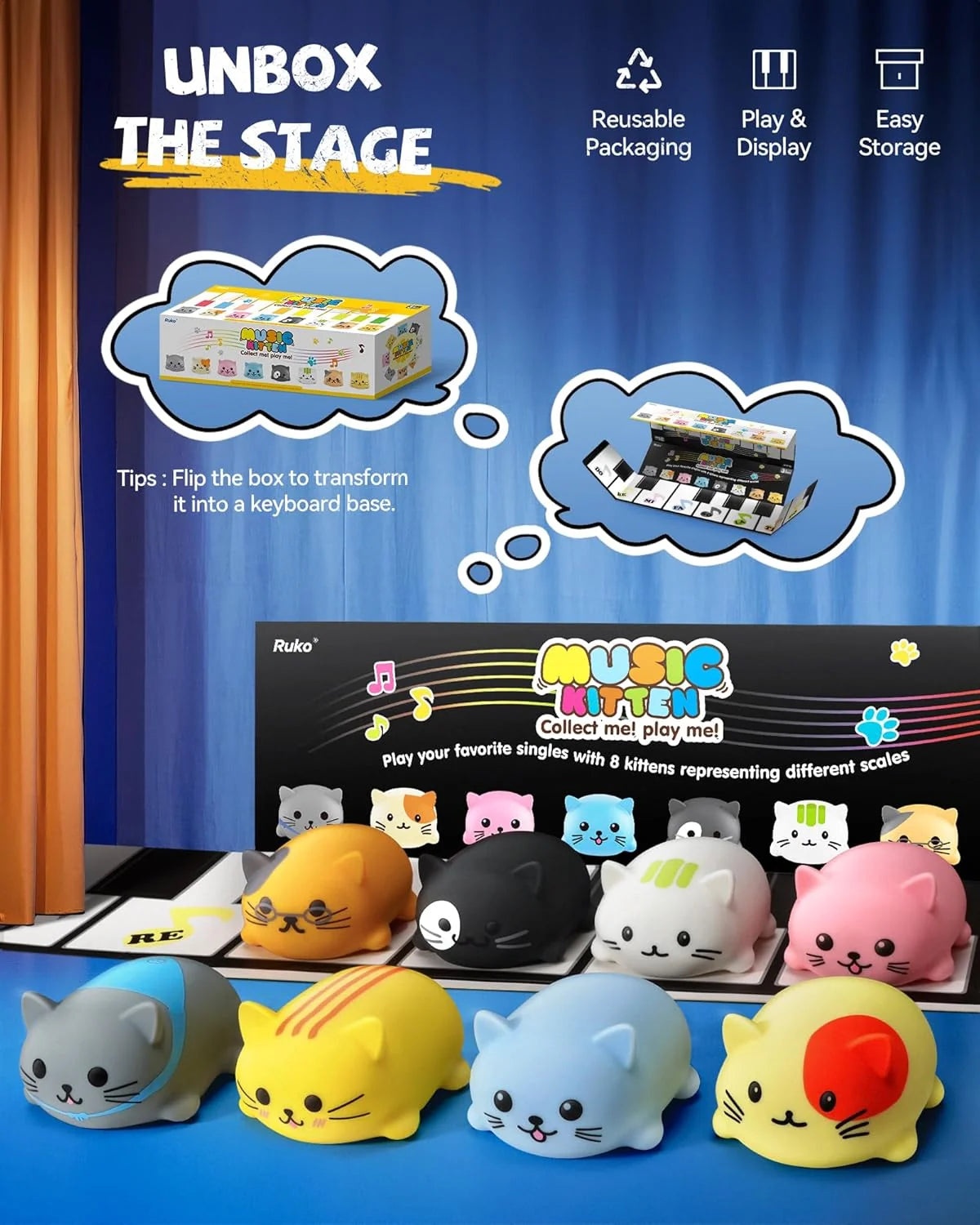 Musical Cats Piano Keyboards with Cute Meow Tone, Press Play Music Scale, Fun Music Toys for Kids, for Boys & Girls Age 3 4 5 6 7 8 9, Educational Instrument
