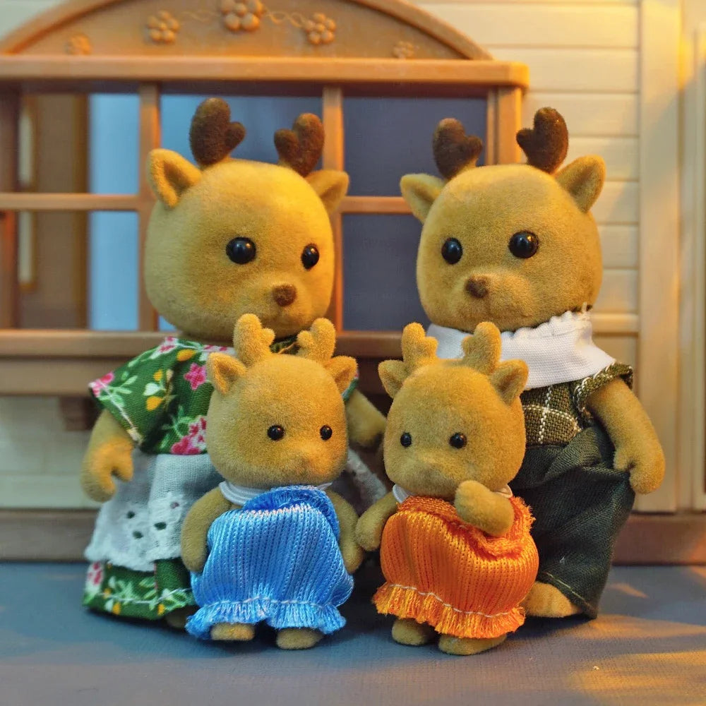 Simulation Forest Reindeer Family Doll Dollhouse Figures Furniture Set DIY Playset Play House Girls Toys Accessories Xmas Gifts