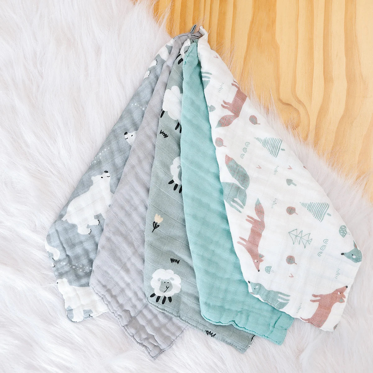 5PCS Set Bamboo Cotton Baby Face Towel Solid Print Muslin Square Towel Soft Burp Cloth