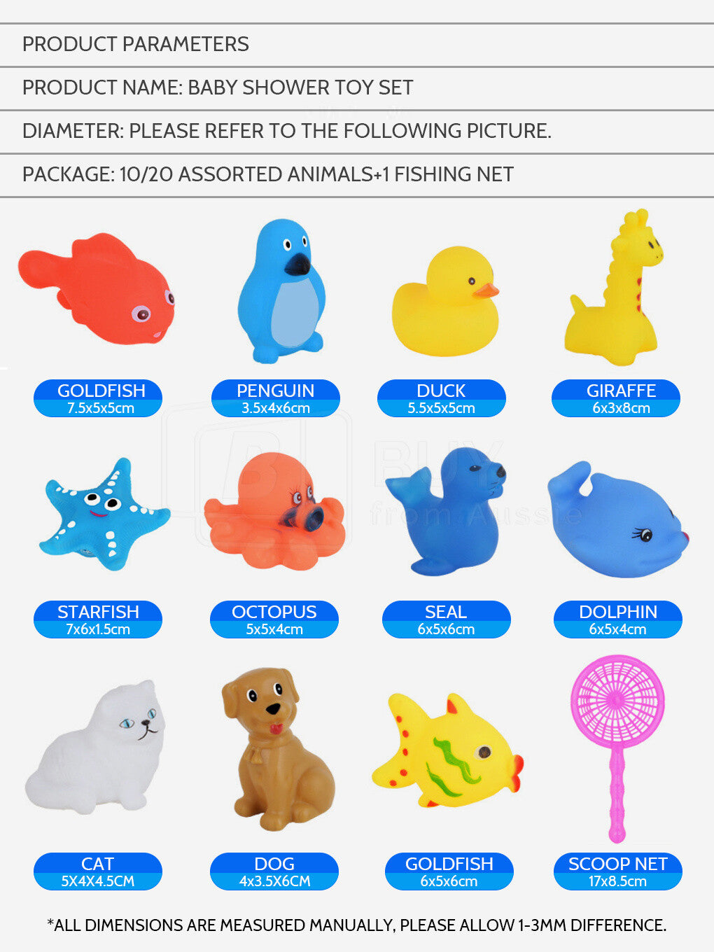11-21Pcs Kid Baby Bath Toys Squeaky Floating Animals Squeaky Toy Bathing Shower