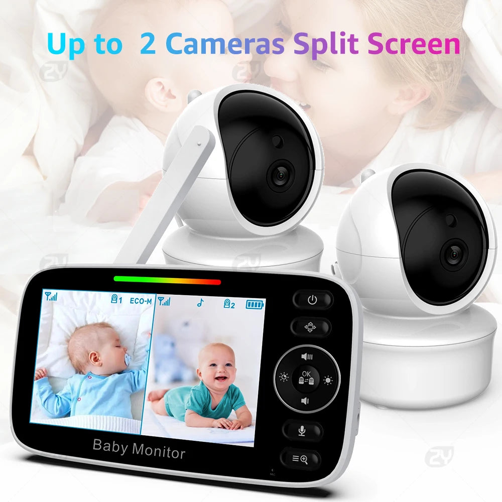 4.3 Inch Video Baby Monitor with 2 Cameras Pan Tilt Zoom,3000Mah Battery,Two-Way Talk,Night Vision,Temperature,Feeding Reminder