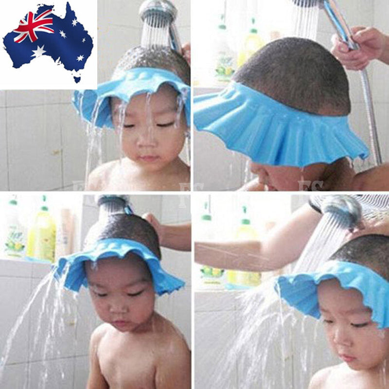 ADJUSTABLE BABY SHOWER CAP BABY KIDS CHILDREN BATH SHAMPOO SHIELD HAT WASH HAIR