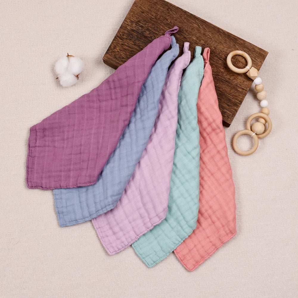 5PCS Set Bamboo Cotton Baby Face Towel Solid Print Muslin Square Towel Soft Burp Cloth