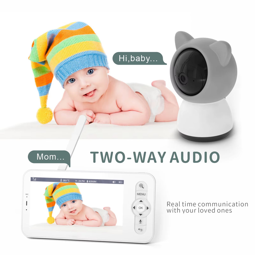 5-Inch LCD Baby Monitor with Two Cameras, Supports Split Screen, Wifi Smartphone Video Dual Camera, Mobile APP Control