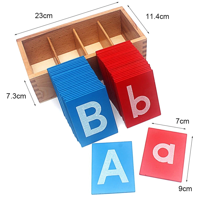 Baby Toy Montessori Lower and Capital Case Sandpaper Blue Red Letters Wood Box for Early Childhood Preschool Brinquedos Juguetes