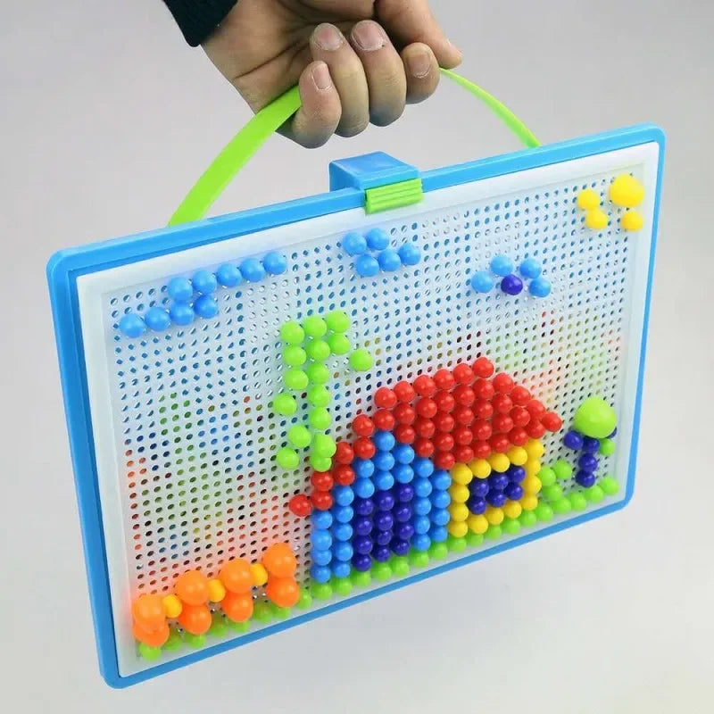 296 Pieces/Set Box-Packed Grain Mushroom Nail Beads Intelligent 3D Puzzle Games Jigsaw Board for Children Kids Educational Toys