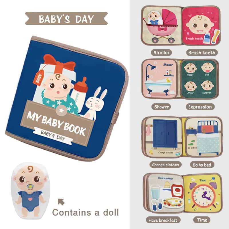 Montessori Busy Book Baby Early Education Book，Puzzle Toy, Animal Cognitive Fabric Book, Repeated Paste Book & Sensory Toys